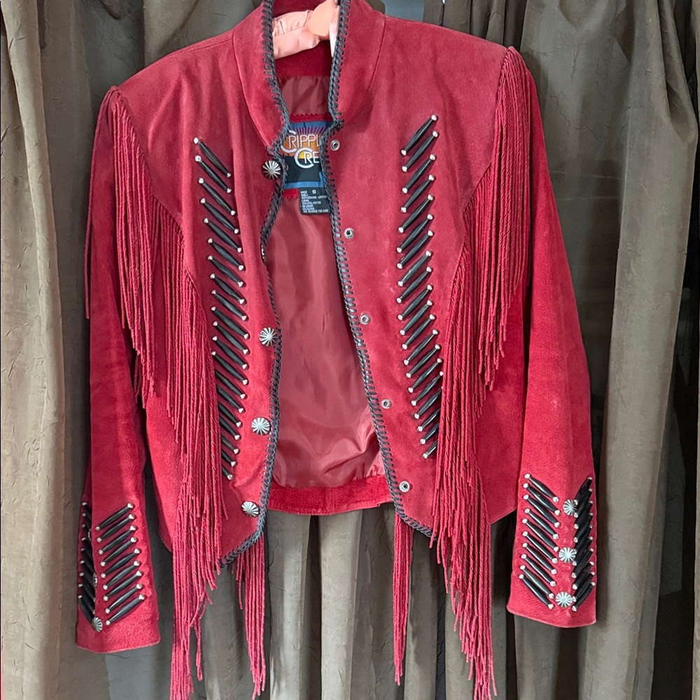 Red Fringed Women's  Suede Jacket
